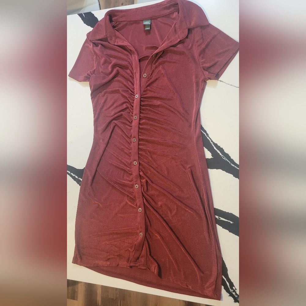 Ruched Button-Down Dress